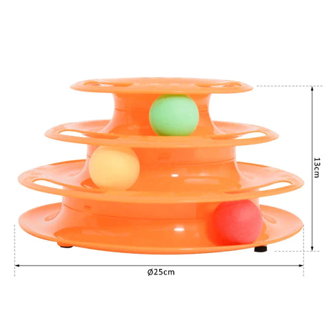 Rootz Speeltoren - Kattenspeeltoren - Knikkerbaan Draaiend - 3 Ballen - 3 Verdiepingen - Oranje - L25 x B16 x H13 cm