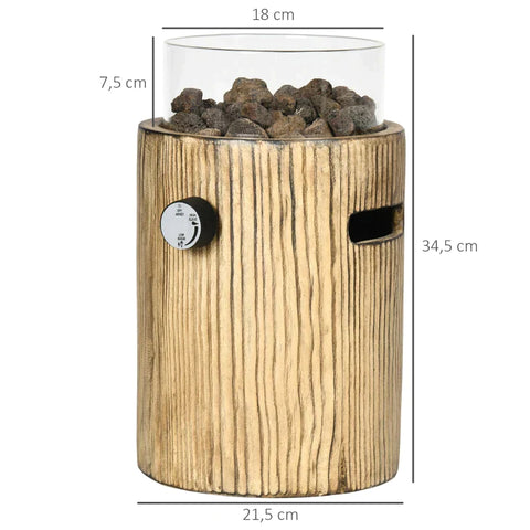 Rootz Tisch-Feuerstelle – tragbare Gas-Feuerschale – Gas-Feuerschale – Feuerstelle – mit Lavasteinen Feuer – Stein – natürliche Holzfarbe – Ø21,5 x 34,5 H cm