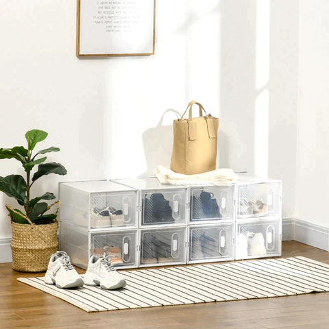 Rootz Shoe Box - Portable Shoe Storage Cabinet - Shoe Cabinet - Cube Storage - With Magnetic Door - PP - Clear/White - 25 x 35 x 19cm