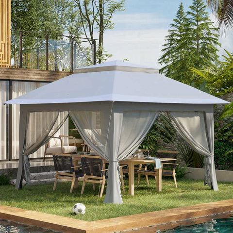 Rootz Pop Up Gazebo - Pop Up Tent - Gazebo - Party Tent - With Netting And Carry Bag - Height Adjustable - Steel/Oxford/Mesh Fabric - Light Grey/Black - 3.64x3.64x2.94m