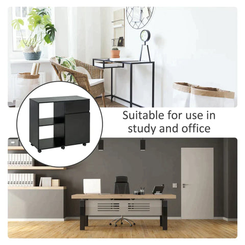 Rootz Printer Table - Printer Stand - Office Trolley - Trolley Filing Cabinet - Office Cabinet With Drawers - Brown
