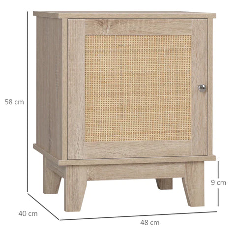 Rootz Bedside Table - Nightstand - Bedside Table With Storage Cupboard - Rustic Look - Adjustable Shelf - Natural - 48 x 40 x 58cm