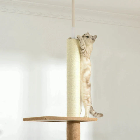 Rootz Krabpaal - Plafond Hoog - In Hoogte Verstelbaar - Krabpaal - Klimboom voor katten met 3 niveaus - Kattenkrabpaal - Speelboom van vloer tot plafond - Kaki - 43cm x 27cm x 260cm
