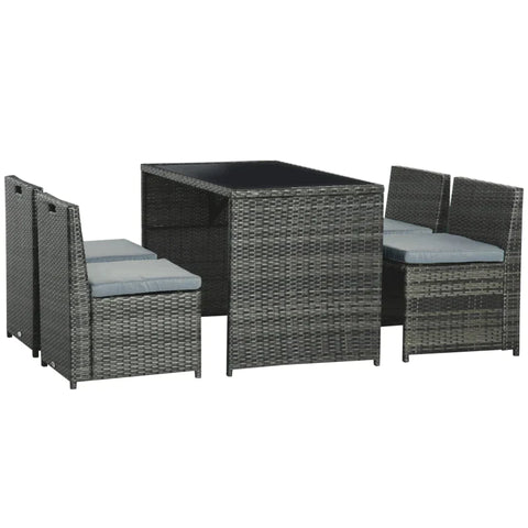 Rootz Gartenmöbel-Set – 5-teiliges Polyrattan-Gartenmöbel – Esszimmer-Set – Garten-Set – Sofa-Set – Stahl/PE Polyrattan/Polyester – Grau