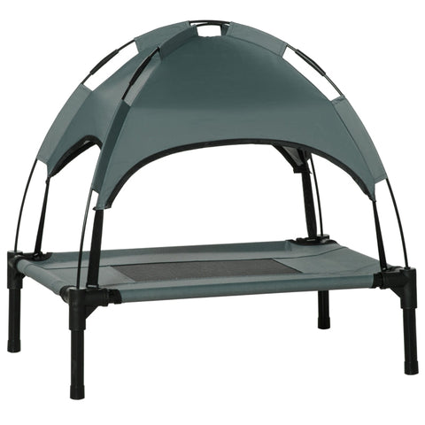 Rootz Pet Bed With Canopy - Raised Dog Bed - Outdoor Dog Lounger With Roof - Breathable - Taffeta Grey - 61 x 46 x 62 cm