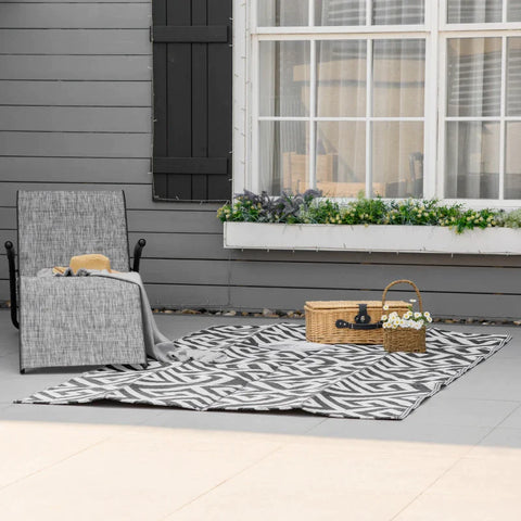 Rootz Buitentapijt - Omkeerbaar - Duurzaam - Rand om rafelen te voorkomen - Zwart + Wit - 152 x 243 cm