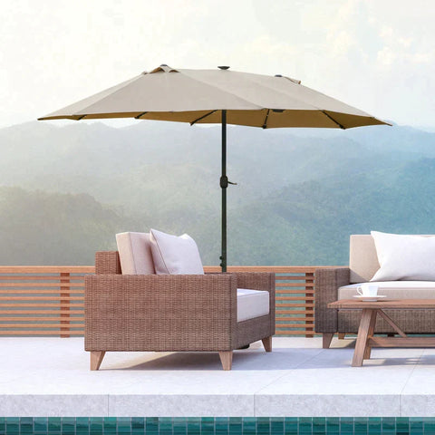Rootz Double Sided Parasol - Parasol - Sun Umbrella - With LED Solar Lights - Khaki - 440 x 260 cm