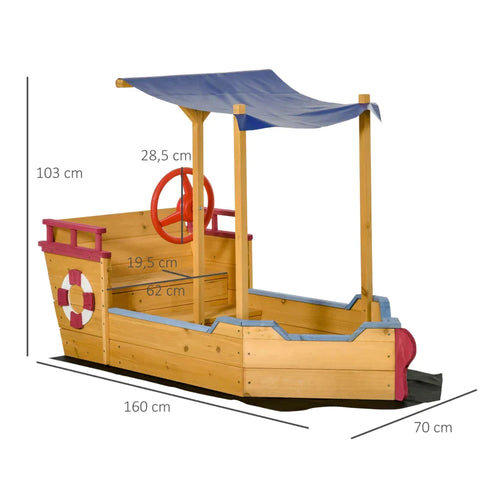 Rootz Sandbox - Ship Design Mud Box - Houten Zeilschip met Bank - Vlaggenmast - Piratenschip voor Kinderen - Zandbak voor de Tuin - Outdoor Sandbox - Oranje - 160 x 70 x 103 cm