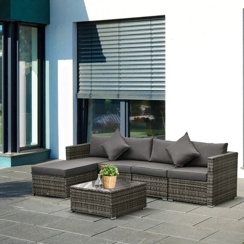 Rootz 6-piece Sofa Set - Corner Chairs - Single Armchairs - Stool - Coffee Table - PE Rattan - Freely Combinable - Grey - 68L x 68D x 64H cm