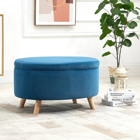 Rootz Bench - Bench Seat - Storage Bench -  Chest Bench - Wooden Legs - Footstool - Corner Stool - Bedroom - Living Room - Velvety Polyester - Rubber Wood - Blue - 71 x 51.5 x 42 cm