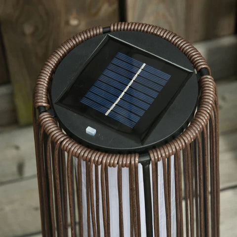 Rootz Gartenleuchte – Außenlampe – solarbetrieben – 8 Stunden Betrieb – automatischer Modus – Rattan-Optik – 21,5 x 21,5 x 61 cm