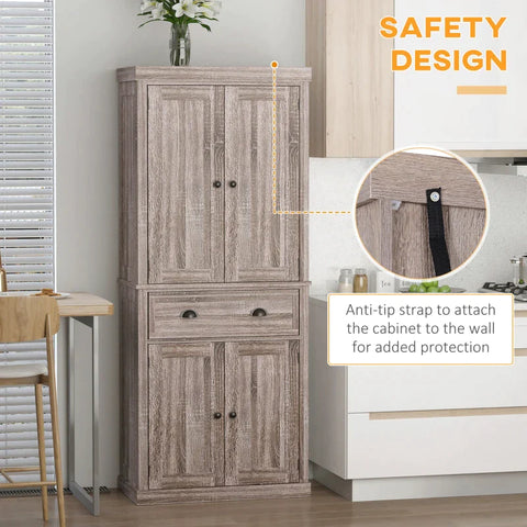 Rootz Kitchen Cupboard - Colonial Kitchen Cabinet - Freestanding Kitchen Cupboard - Furniture For Kitchen - Traditional Design - Dark Wood Grain - 76l X 40.5w X 184h Cm