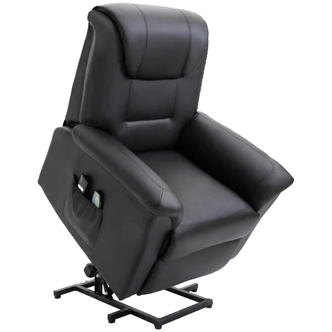 Rootz Massage Chair - Stand-up Aid - 8 Vibration Heads - 2 Cable Remote Controls - Heat Function - 2 Side Pockets - Faux Leather - Black - 93L x 95W x 106H cm