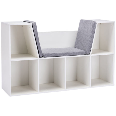 Rootz Children's Shelf - 2-In-1 Children's Shelf - Shelf With Bench - Upholstery - Mdf/Melamine/Foam/Polyester - White/Grey - 103 cm × 30 cm × 60 cm