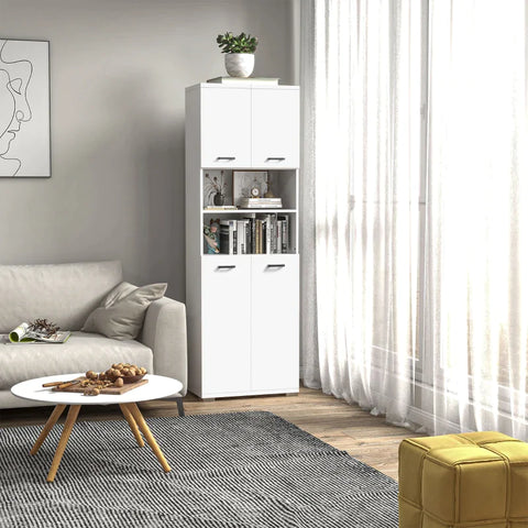 Rootz Bathroom Cabinet - With 2 Cupboards - 2 Shelves - Water-repellent Surface - White - 60 cm x 33.5 cm x 183 cm