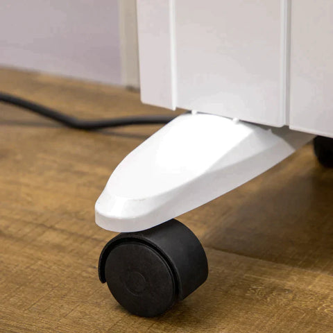 Rootz Elektrische Kachel - 2 Verwarmingsniveaus Met Wielen - Wandmontage Mogelijk - Stille Werking - Wit - 75 x 7,5 x 58,5 cm