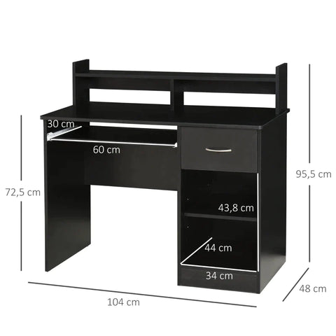 Rootz Desk - Office Desk - Computer Desk  - Black - 104 cm x 48 cm x 95.5 cm