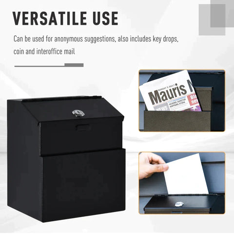Rootz Suggestiebox - Donatiebox - Brievenbus - Brievenbus Met Slot - Verzamelbox - Sleutelbox - Wandmontage Stalen Brievenbus - Zwart - 15 x 18 x 22 cm