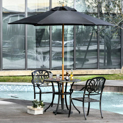 Rootz Parasol - Wood Garden Parasol - 3 Tier Sun Protection - Sun Shade - Wooden Umbrella Canopy - Polyester - Black - Ø2.5 x 2.3 m