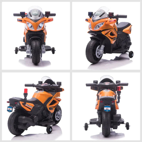 Rootz Children's Police Electric Motorcycle -  Police Motorcycle - Electric Car Stroller - Police Lights - Electric Quad - Orange/Black - 69 x 39 x 43 cm