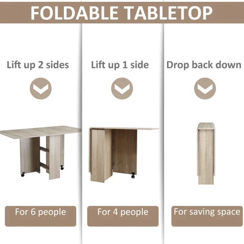Rootz Eettafel - Opklapbare Eettafel Met Wielen - Bureau - Bijzettafel - Tafel Met Opbergruimte - Hout - Naturel - 80 x 140 x 74 cm