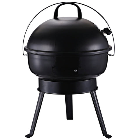Rootz Charcoal Grill - Kettle Grill - Charcoal BBQ Grill - Windbreak Tripod Base - Camping - Picnic - Portable - Metal - Black - Ø36.5 x 54 cm