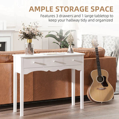 Rootz Console Tafel - Bijzettafel - Decoratieve Tafel - Console Ladetafel - MDF - Wit - 100 x 32 x 85 cm