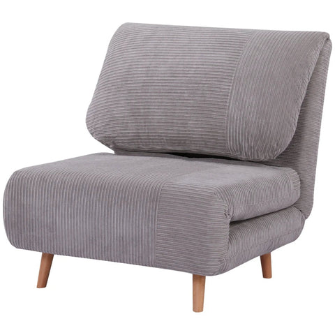 Rootz 2-in-1 Fauteuil Bed - Verstelbare Hoofdsteun - Corduroy Look - Grijs - 82 cm x 8 cm x 83 cm