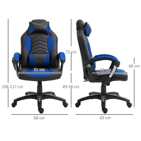 Rootz Gaming Chair - Office Chair - Massage Chair - Heat Function - 6 Vibration Points - Blue/Black