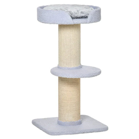 Rootz Cat Tree - Play Tree - Scratching Post With Platform - Sisal E1 Chipboard Plush - Light Blue - 45 x 45 x 91 cm