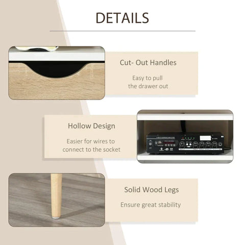 Rootz TV Stand - TV Cabinet - TV Board - TV Shelf - Living Room - Drawer - White/Wood - 117L x 39W x 57H cm