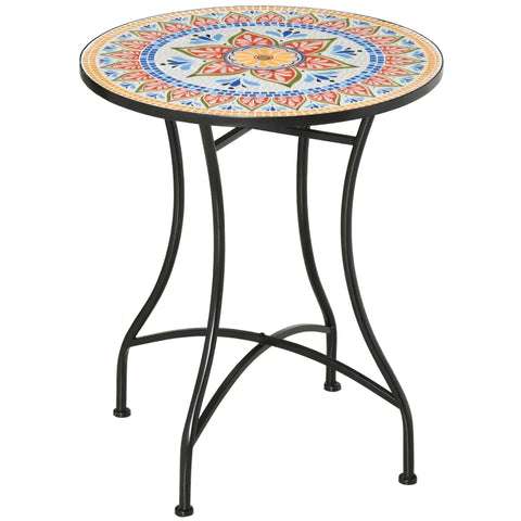 Rootz Garden Table - Mosaic Table - Round Bistro Table - Side Table With Mosaic Top Ceramic - Metal - Red + Blue + White - Ø60 cm