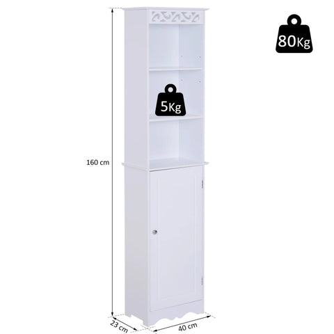 Rootz Cabinet - Bathroom Cabinet - Standing Shelf - Storage Cabinet - Linen Cabinet - White - 40 x 23 x 160 cm
