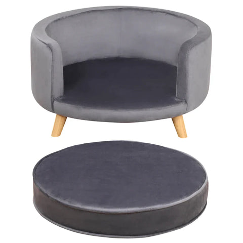 Rootz Dog Sofa - Soft Seat Cushion - Removable Cover - For Dogs Up To 10 Kg - Eucalyptus Wood - Gray - 68 x 68 x 35cm