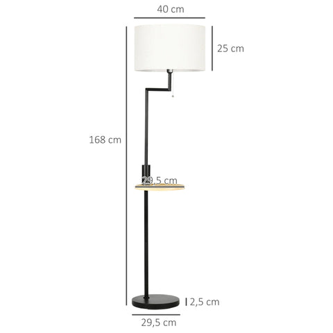 Rootz Floor Lamp Including Shelf - Table Lamps - Chain Hoist - E 27 - 40 W - Bamboo - Natural + Black - 40L x 40W x 168H cm