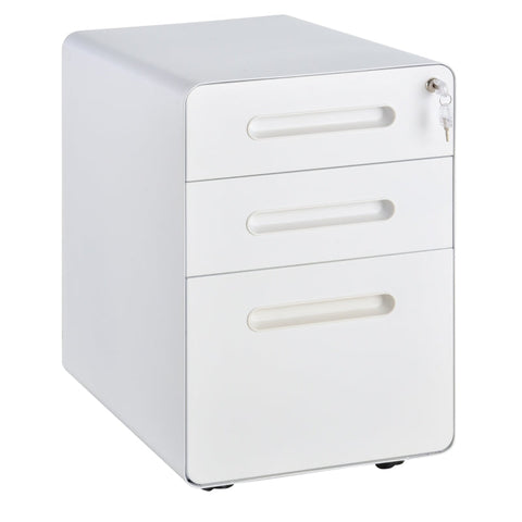 Rootz File Cabinet - Rolling Container - Office Container - 3 Drawers - Home - Office - White