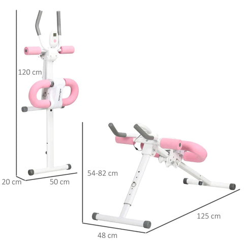 Rootz Abdominal Trainer - Foldable - Angle And Height Adjustable - Monitor - Steel Frame - White + Pink - 115 x 48 x 82 cm