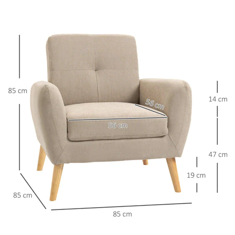 Rootz-Sessel – gepolsterter Sessel – Sessel mit Armlehnen – Wohnzimmerstuhl – Bürostuhl – moderner Leinen-Touch – Holz – Beige – 85 x 85 x 85 cm