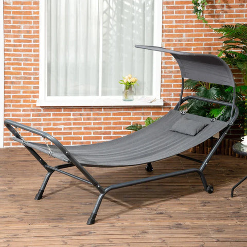 Rootz Sun Lounger - Hammock with Canopy and Pillow - Weather Resistant - Dark Grey - 240 cm x 92 cm x 148 cm