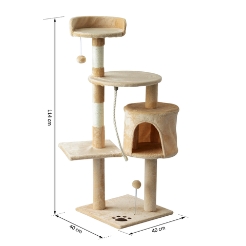 Rootz Kratzbaum – Kletterbaum – Schlafhöhle – Hanfseil – Katzenhaus – Beige/Weiß