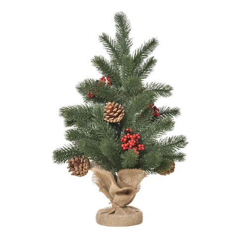 Rootz Mini Kerstboom Met Dennenappels - Rode Bessen - 50 Cm Hoog - Inclusief Cement Basis - Groen - 28c mx 28 cm x 50 cm