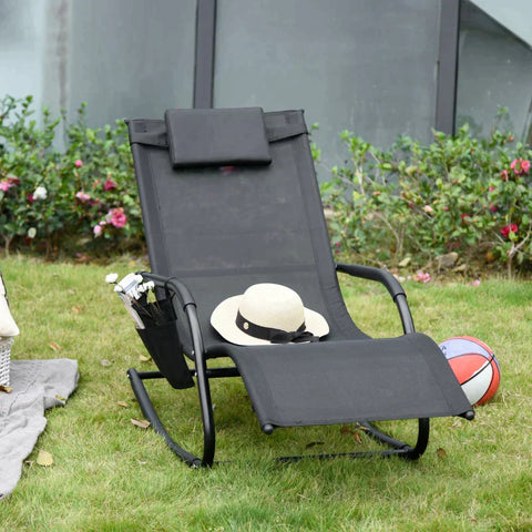 Rootz Rocking Chair - Sun Lounger - Garden Lounger - Beach Lounger - Black - 150cm x 62cm x 88cm