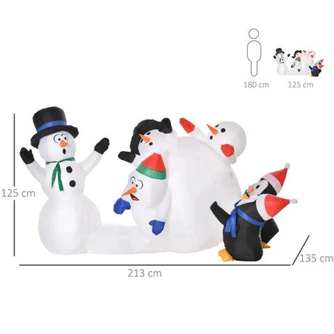 Rootz Inflatable Snowman - Christmas Snowman with LED Lights - Christmas Decoration - Garden Lawn Decoration - White/Red/Black - 213 x 135 x 125 cm
