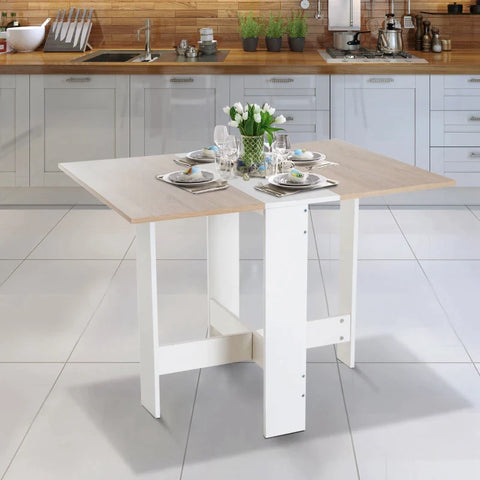 Rootz Folding Table - Dining Table - Desk - Computer Desk - Writing Table - Side Table - Oak + White - 103 x 76 x 73.5 cm