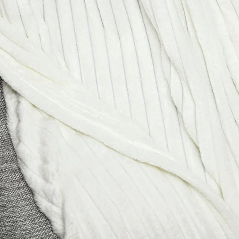 Rootz Fleece Blanket - Light & Soft - Indoor And Outdoor - Comfortable Blanket - Ideal Couple's Blanket - For 2 People - Cream White - 203L x 152W x 0.5D cm