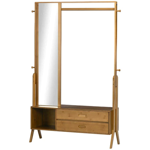 Rootz Kapstok - Kapstok Met 2 Laden - 1 Spiegel - 1 Kledingstang - 1 Schoenenbank - Bamboe - 113 cm x 33 cm x 169,5 cm