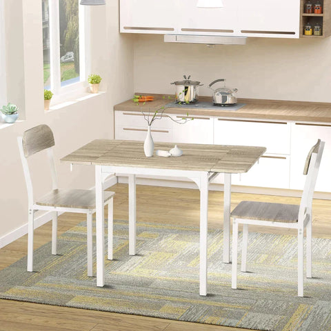 Rootz 2-piece Seating Group - Foldable Dining Table With 2 Chairs - Folding Table - White + Natural - 110 cm x 70 cm x 75 cm