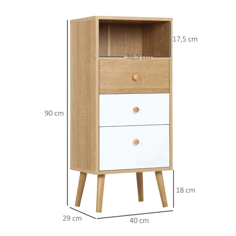 Rootz Sideboard - 4 Drawers And 2 Shelves - Free-standing Cabinet - Natural + White - 80cm x 39cm x 80cm