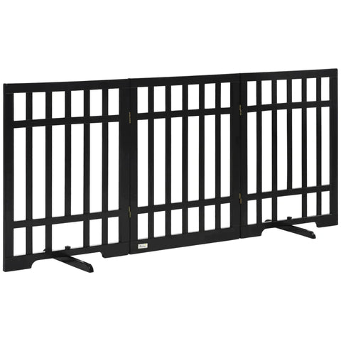 Rootz Barrier Gate - Houten Deurpoort - 3 Panel Folding Pet Barrier - Grenenhout - Zwart - 181cm x 35cm x 76cm