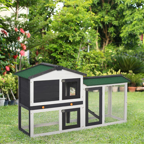 Rootz Small Animal Hutch - Dwarf Rabbit Hutch - Asphalt Roof - Small Animal Cages - Outdoors Hutch - Guinea Pig Cage - Outdoor Fir Wood - Winterproof - Dark Gray + White -145 x 45 x 85 cm